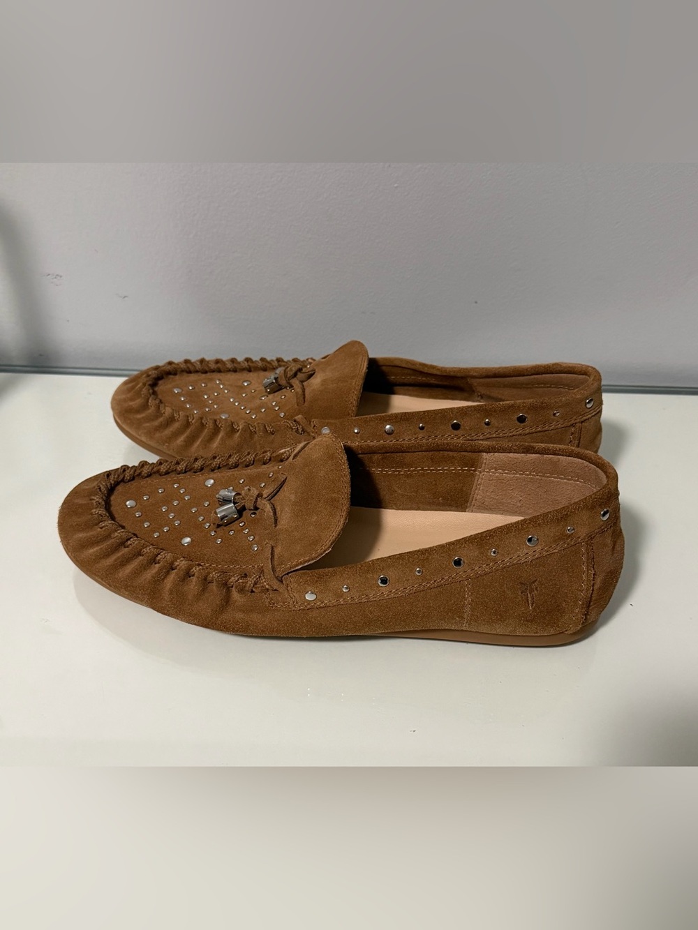 Frye Brown Suede Studded Tassel Moccasins - Picture 4 of 6